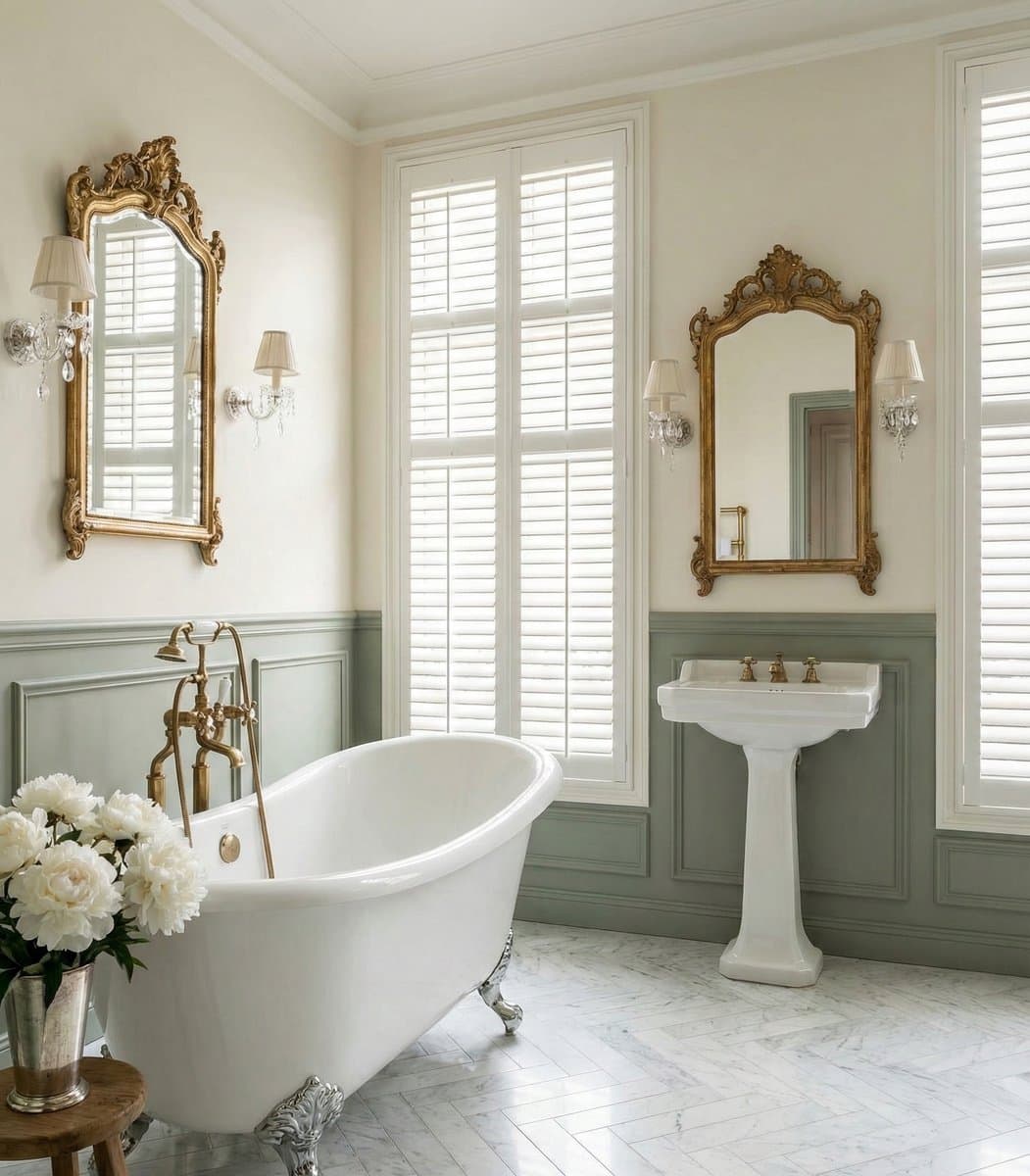 Klassieke badkamer met gouden spiegellijsten