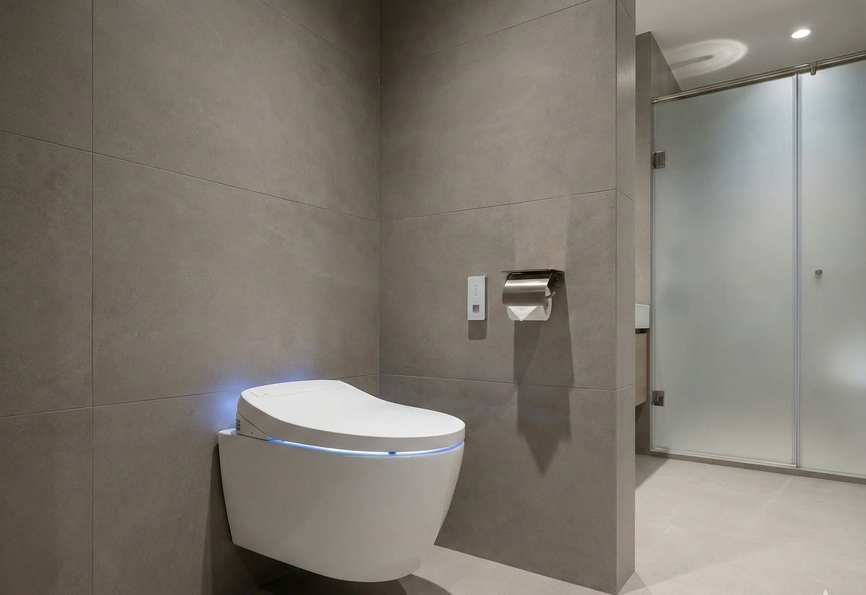 Zwevend hangtoilet in een strakke moderne badkamer